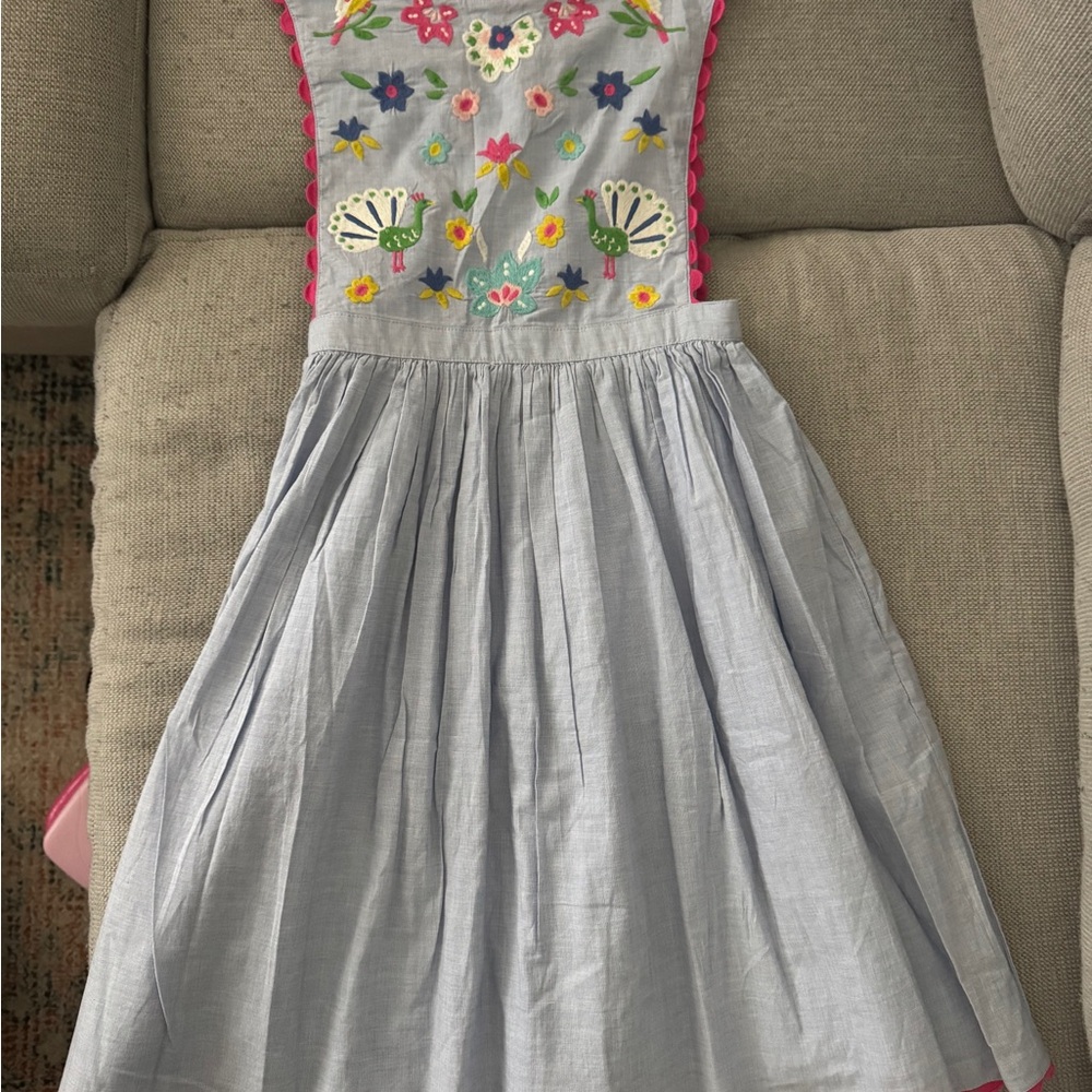 Mini Boden Gray Sundress with Floral Embroidery
